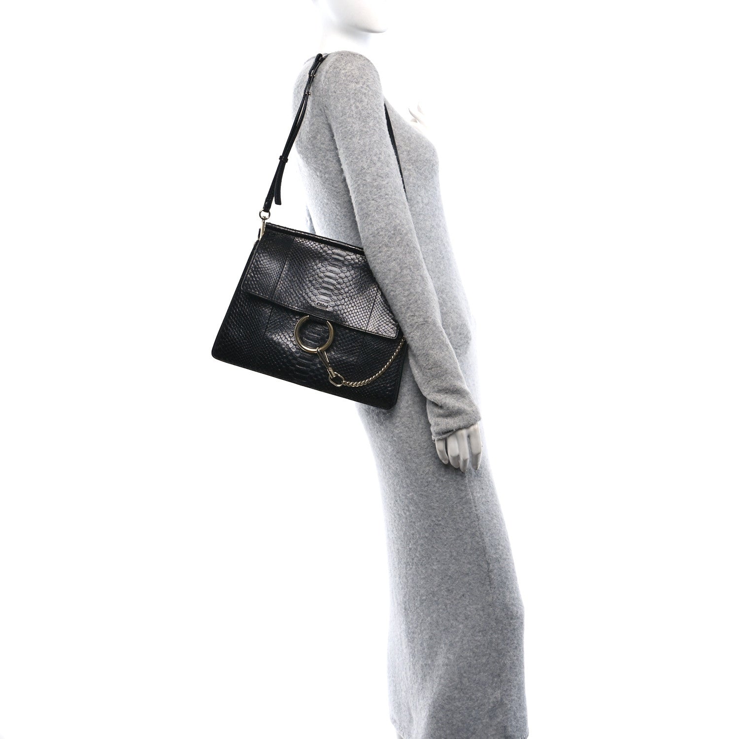 Chloe Snakeskin Medium Faye Shoulder Bag Black 2 of 10