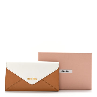 Miu Miu Goatskin Madras Bicolor Envelope Wallet White Cognac 10 of 10