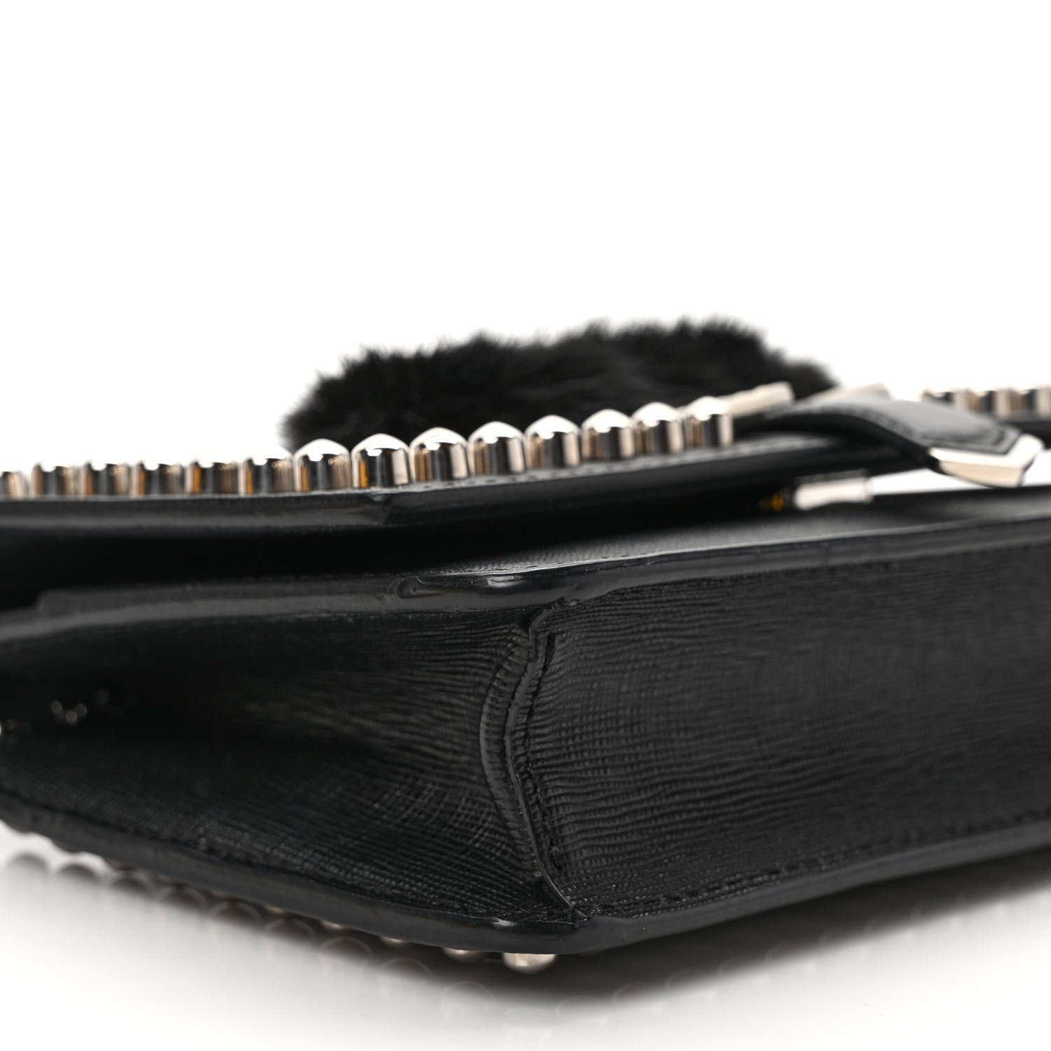Fendi Vitello Elite Mink Fur Studded Karlito Tube Wallet on Chain Black 8 of 11