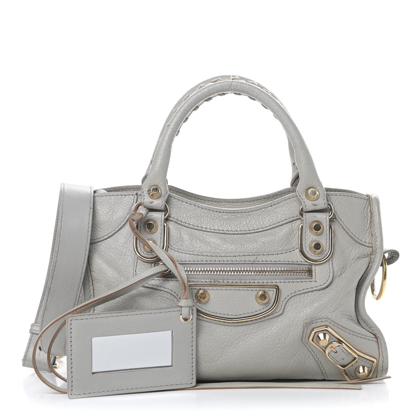 Chevre Gold Metallic Edge Hardware Mini City Gris Perle