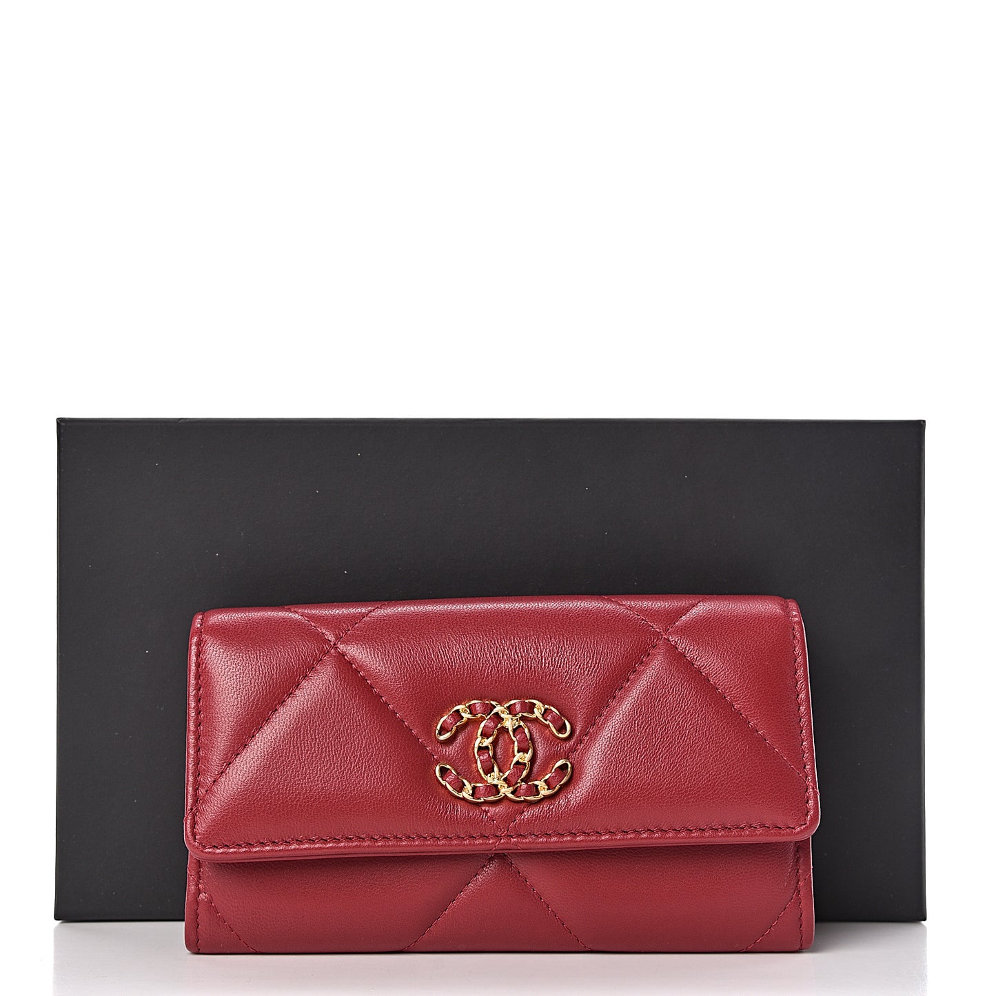 Goatskin Quilted 19 Flap Wallet Red