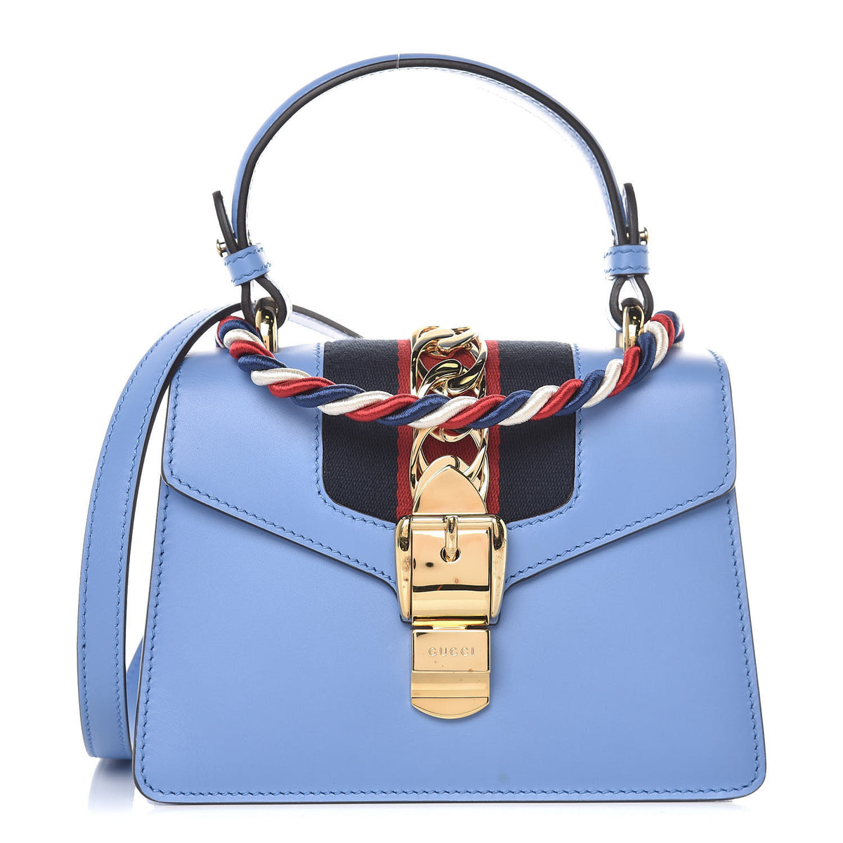 Gucci Vitello Fontanella Web Mini Sylvie Top Handle Bag Clear Sky Blue 1 of 9
