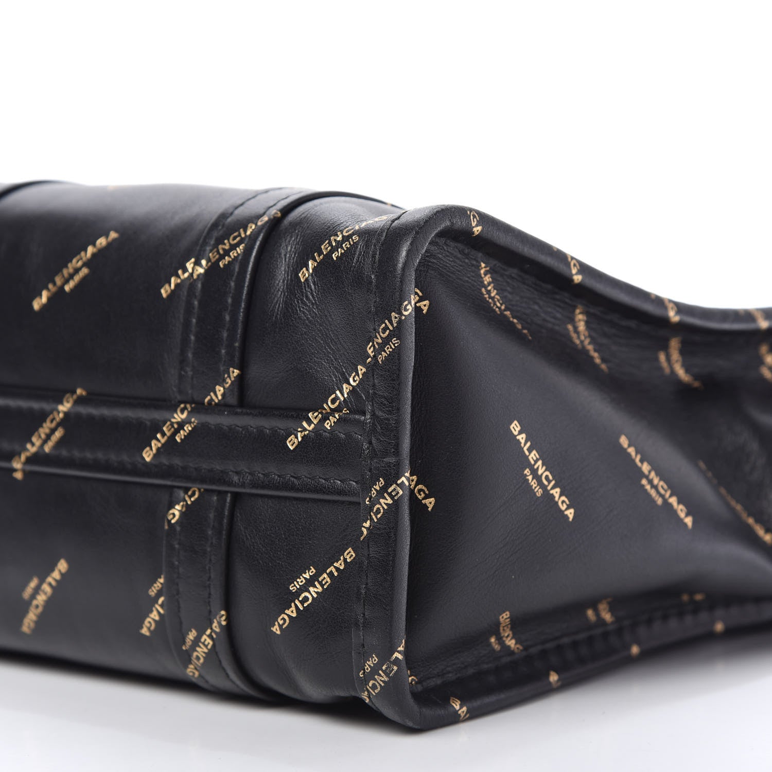 Balenciaga Calfskin Allover Logo XS Bazar Shopper Tote Black Gold 7 of 10