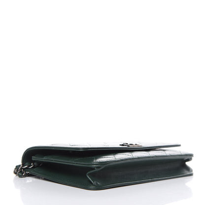 Chanel Lambskin Quilted Boy Wallet On Chain WOC Green 4 of 14