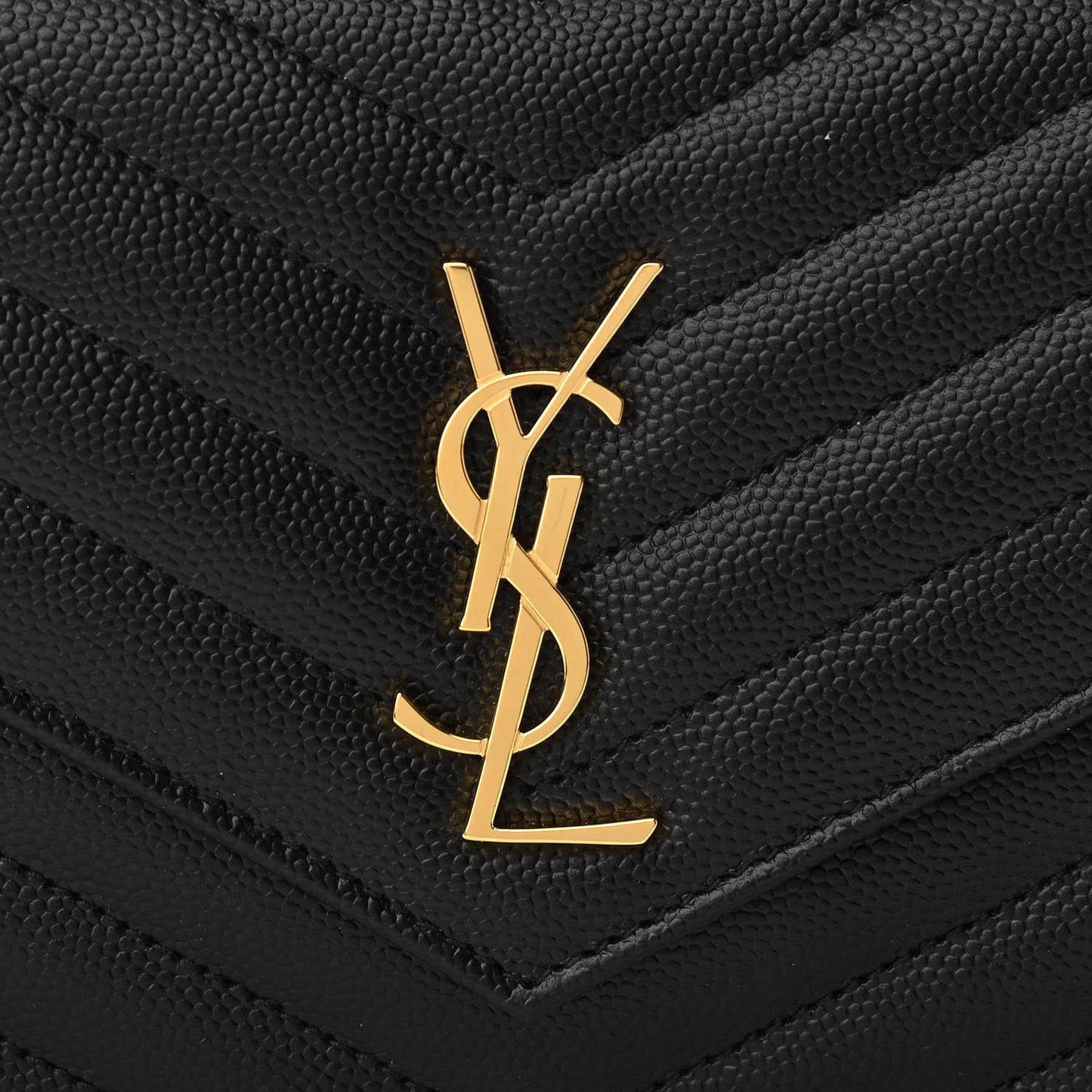 Grain De Poudre Matelasse Chevron Monogram Envelope Chain Wallet Black