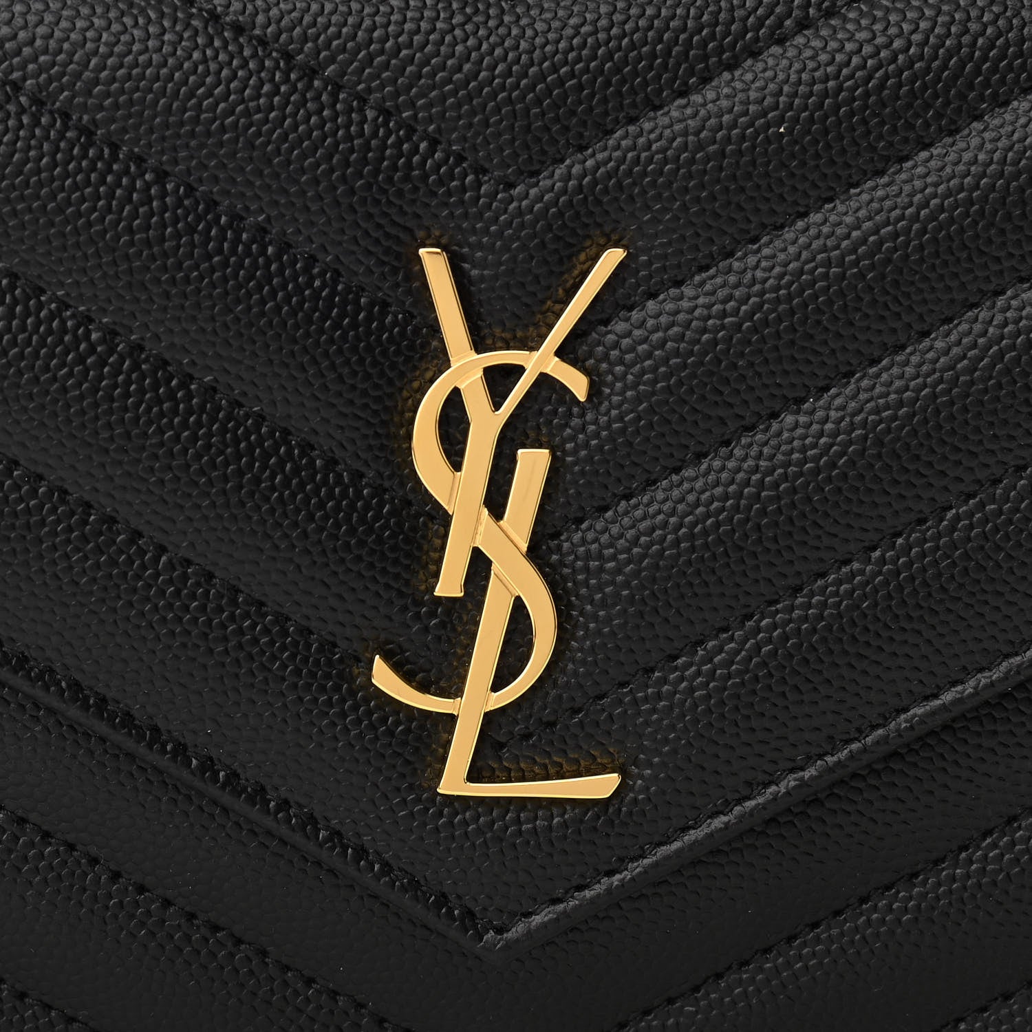 Saint Laurent Grain De Poudre Matelasse Chevron Monogram Envelope Chain Wallet Black 7 of 9