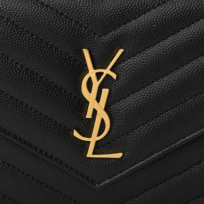 Saint Laurent Grain De Poudre Matelasse Chevron Monogram Envelope Chain Wallet Black 7 of 9