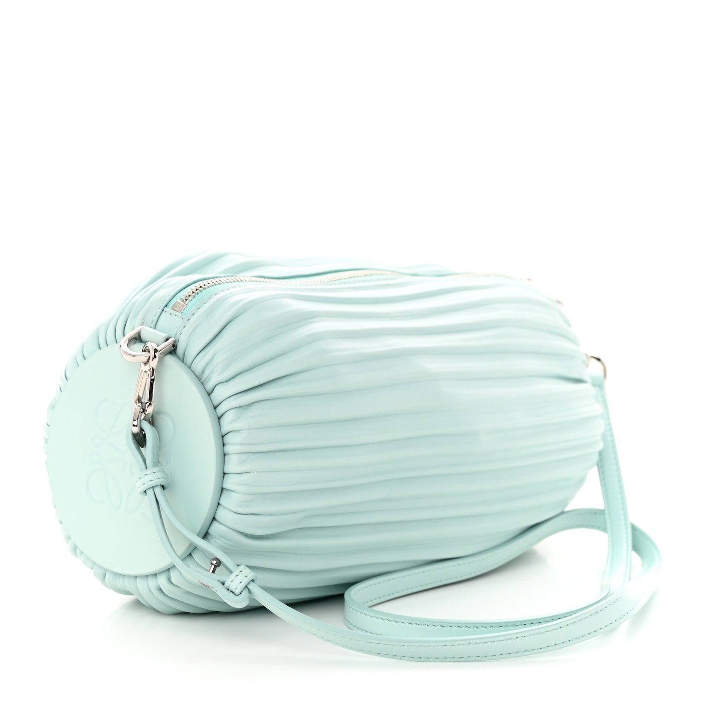 Lambskin Pleated Bracelet Pouch Shoulder Bag Blue Iceberg