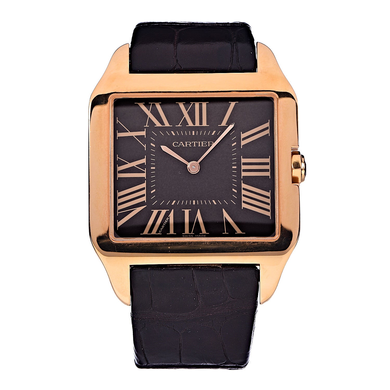 Cartier 18K Pink Gold Alligator 35mm Santos Dumont Collection Privee Manual Winding Watch Black 1 of 12