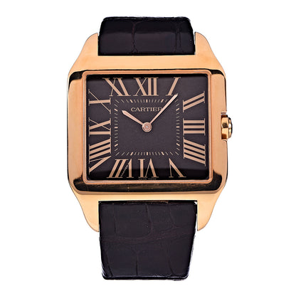 Cartier 18K Pink Gold Alligator 35mm Santos Dumont Collection Privee Manual Winding Watch Black 1 of 12