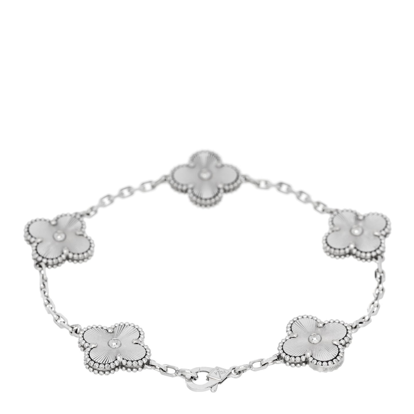 18K White Gold 5 Motifs Guilloche Vintage Alhambra Bracelet