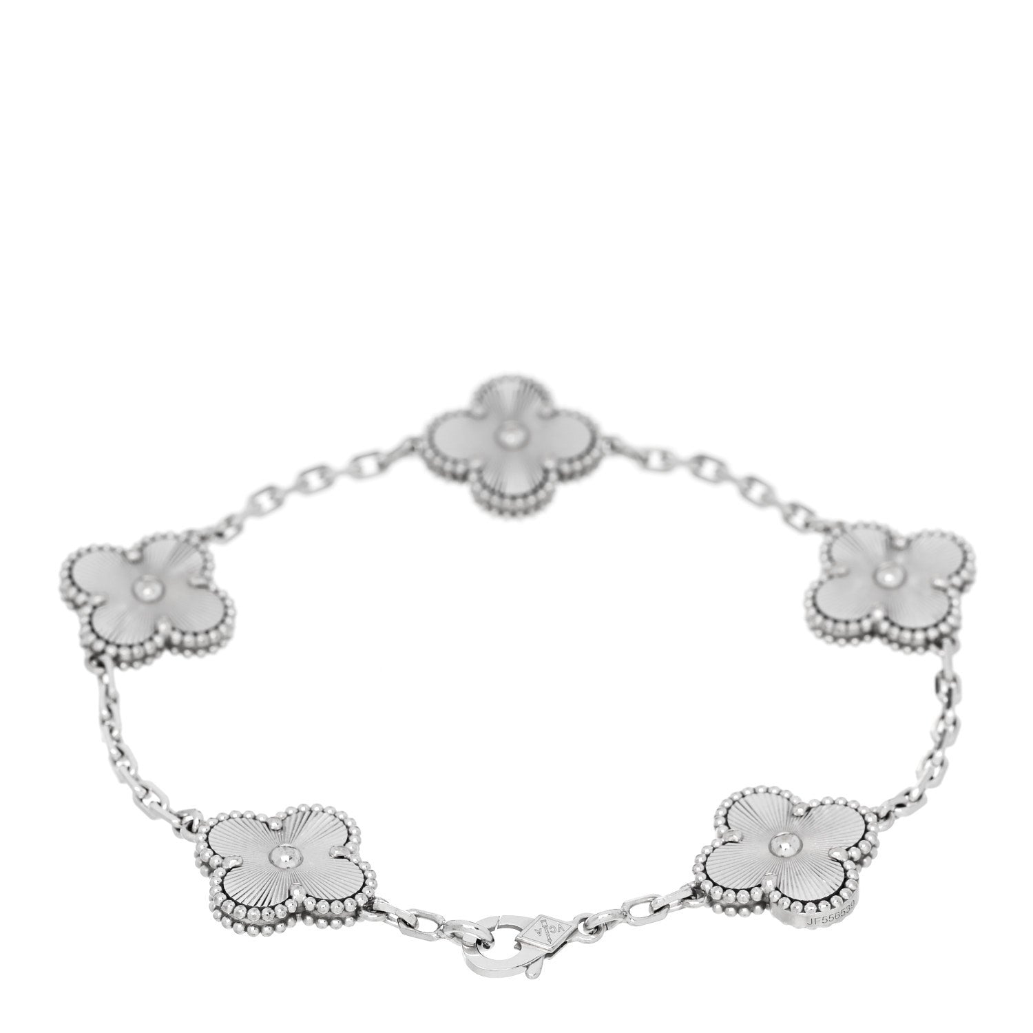 Van Cleef & Arpels 18K White Gold 5 Motifs Guilloche Vintage Alhambra Bracelet 2 of 4