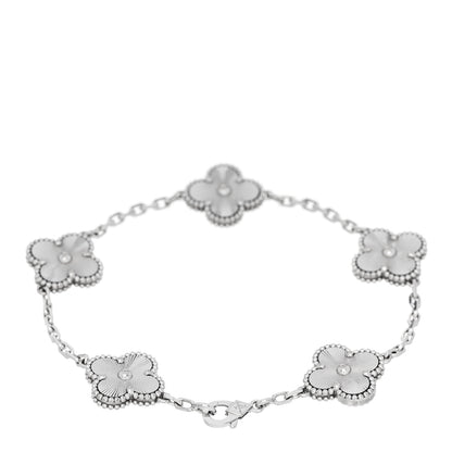 Van Cleef & Arpels 18K White Gold 5 Motifs Guilloche Vintage Alhambra Bracelet 2 of 4