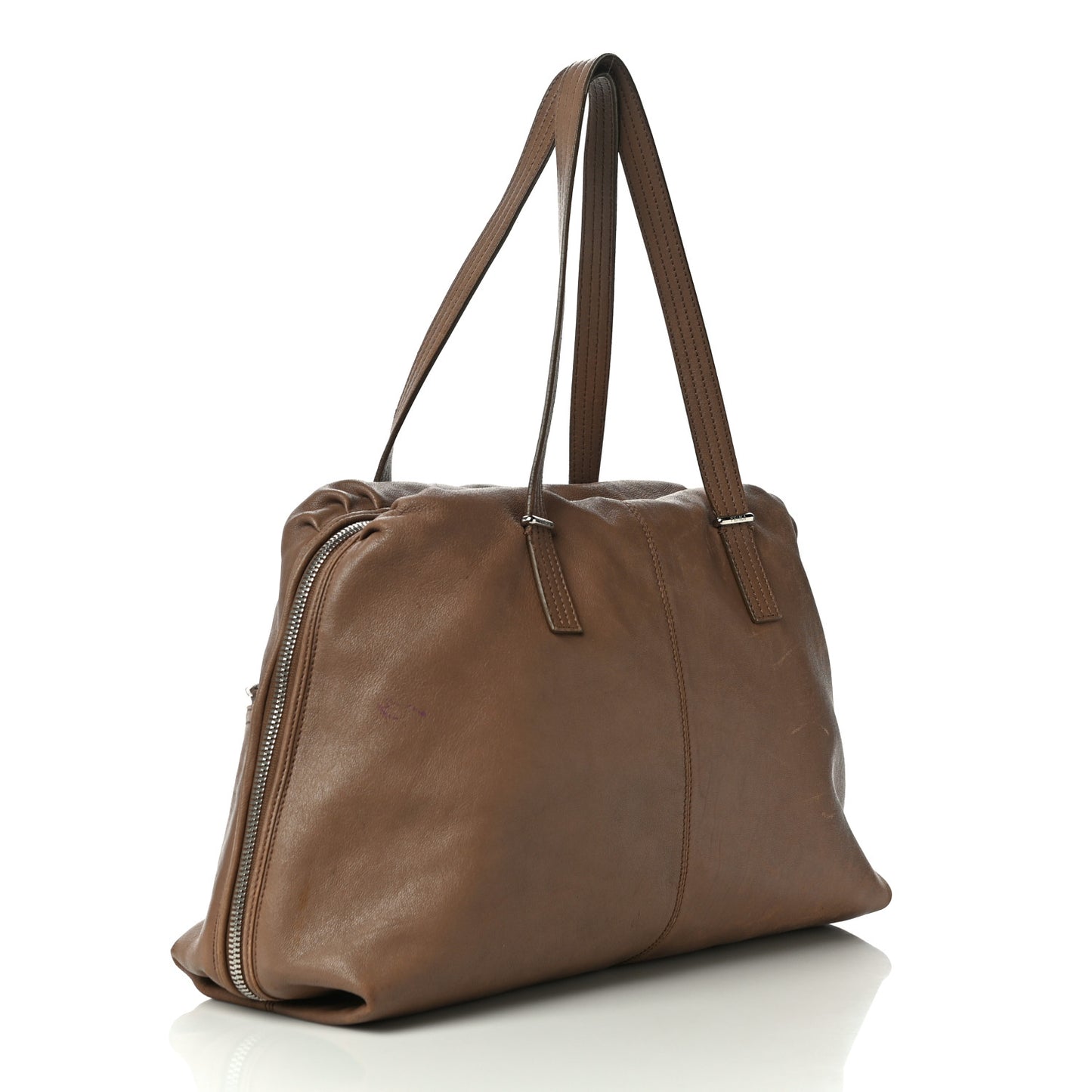 Sheepskin Zipper Satchel Beige