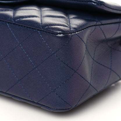 Chanel Iridescent Lambskin Quilted Mini Rectangular Flap Navy Blue 8 of 8