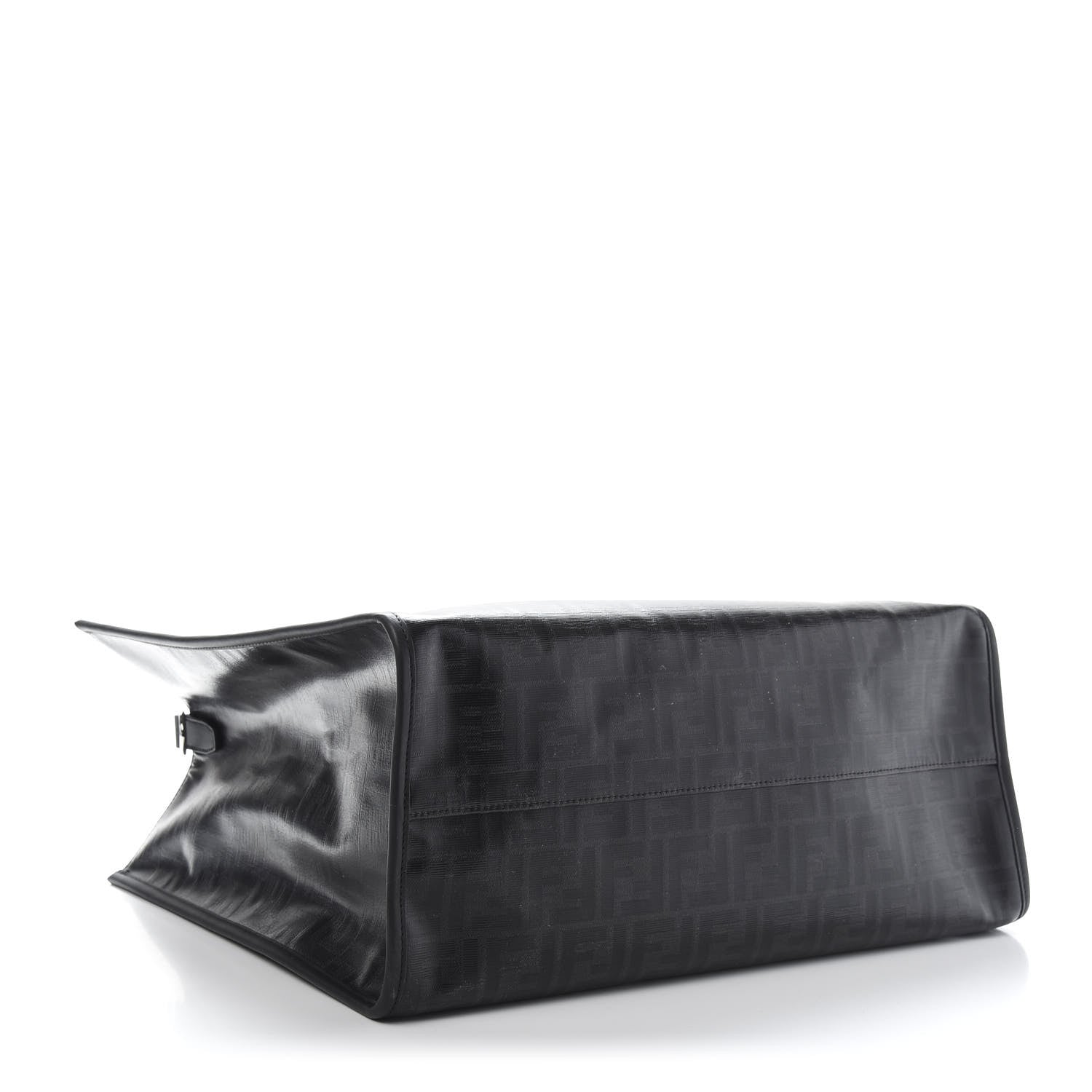 Fendi Glazed Fabric Vitello Century FF 1974 Stamp Patch Shopping Tote Black 4 of 11