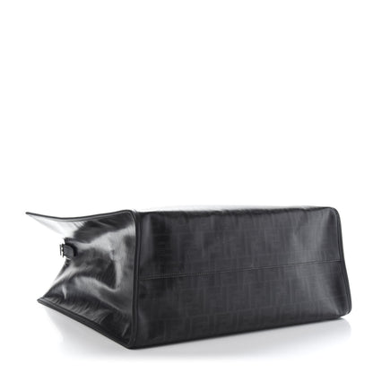 Fendi Glazed Fabric Vitello Century FF 1974 Stamp Patch Shopping Tote Black 4 of 11