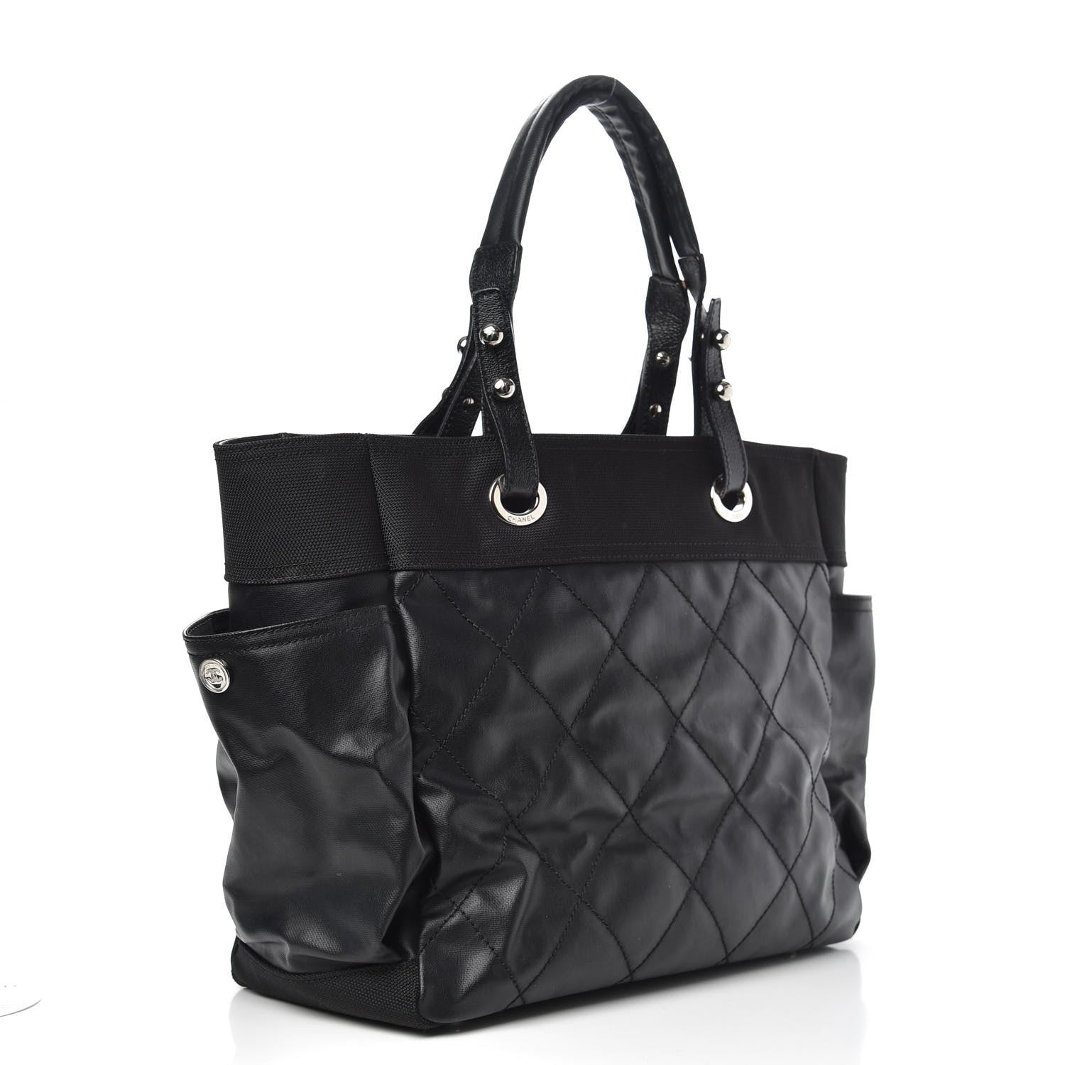 Chanel Coated Canvas Quilted Large Paris Biarritz Tote Black 3 of 9