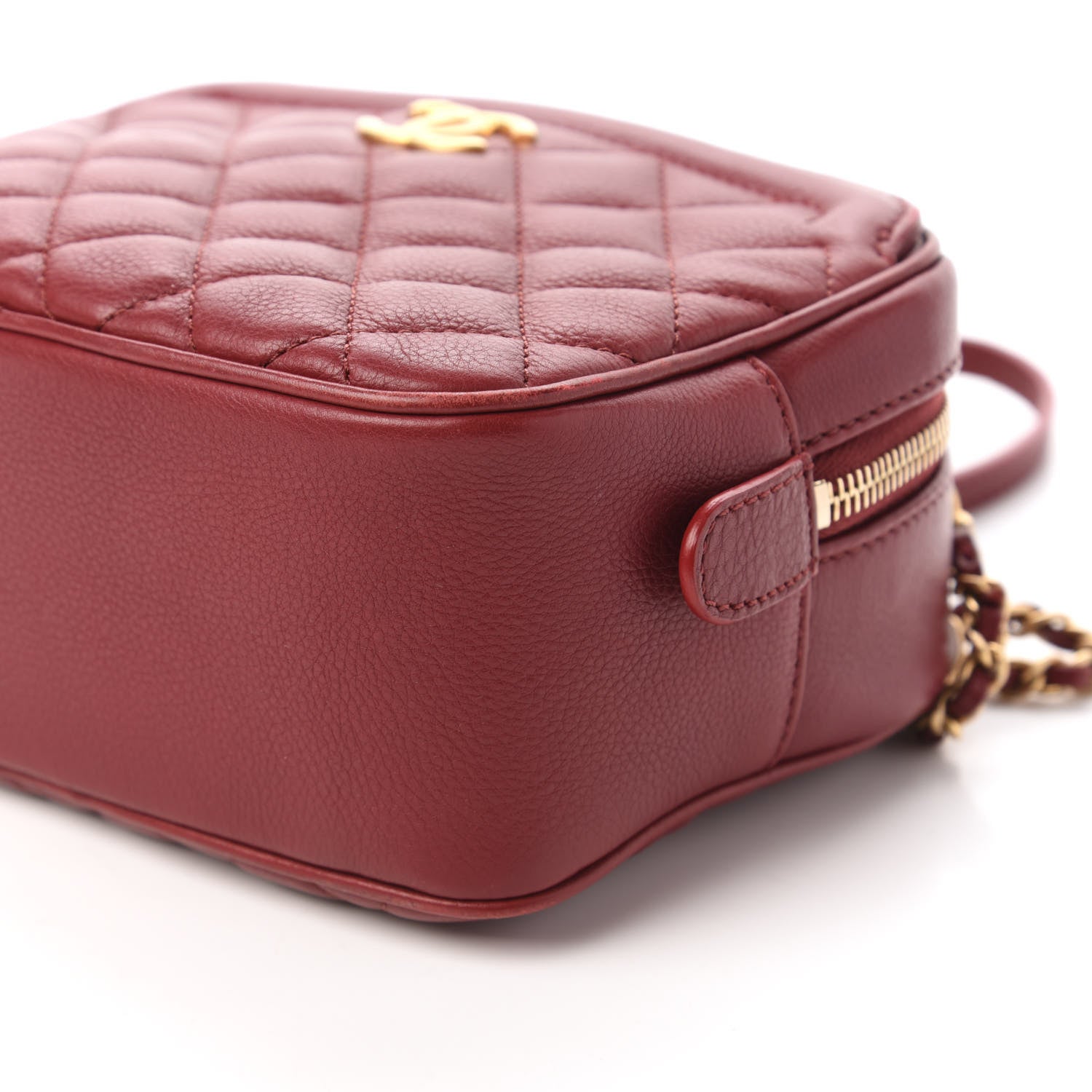 Chanel Calfskin Quilted CC Small Vanity Case Dark Red 7 of 10