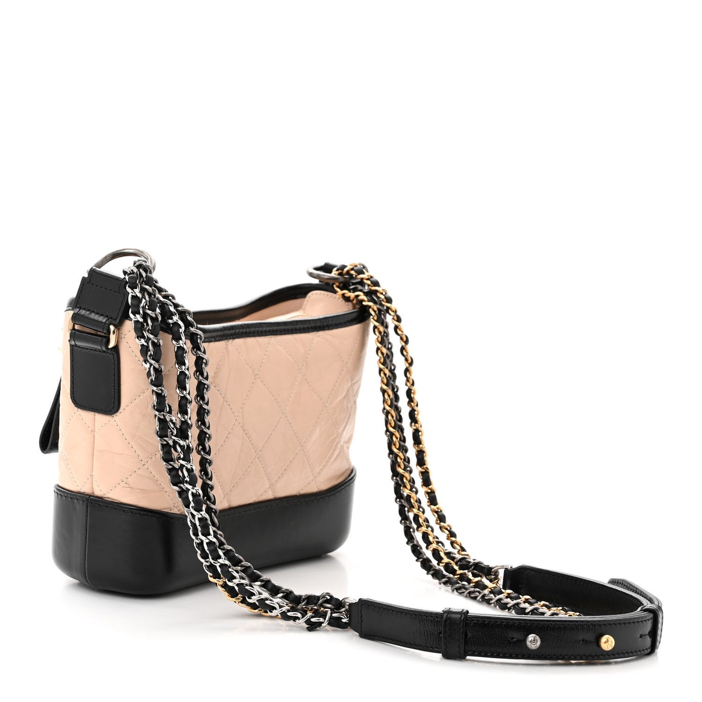 Aged Calfskin Quilted Small Gabrielle Hobo Beige Black