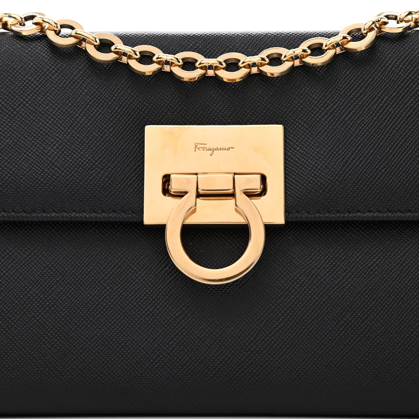 Hammered Calfskin Gancio Wallet Bag Black