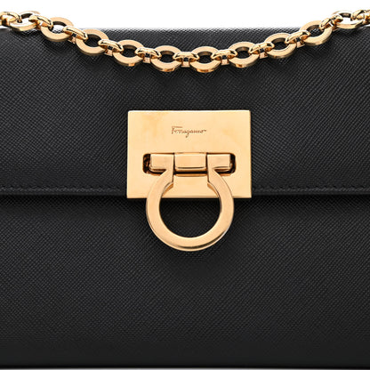 Salvatore Ferragamo Hammered Calfskin Gancio Wallet Bag Black 7 of 10