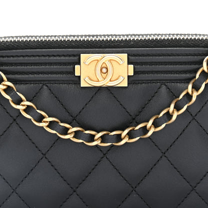 Chanel Lambskin Quilted Small Boy Clutch With Chain Black 10 of 14