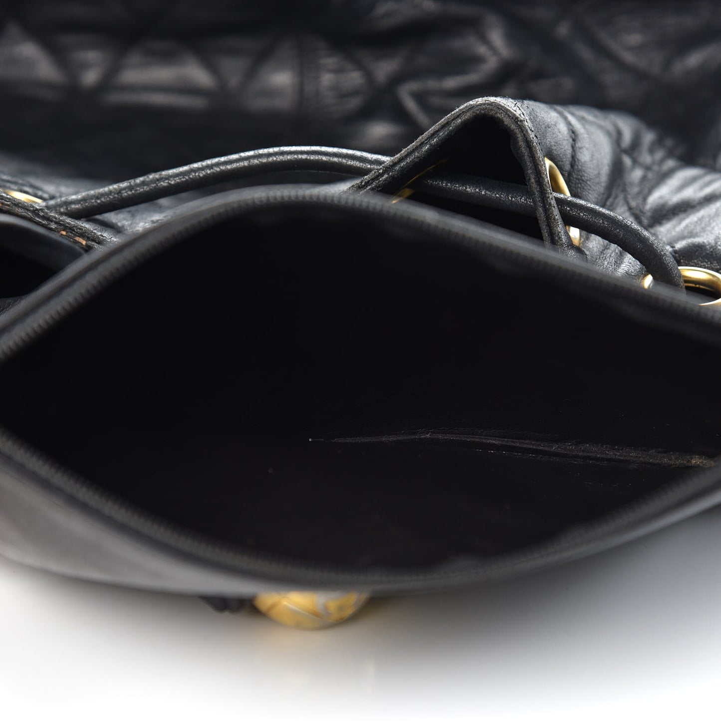 Lambskin Quilted Drawstring Bag Black