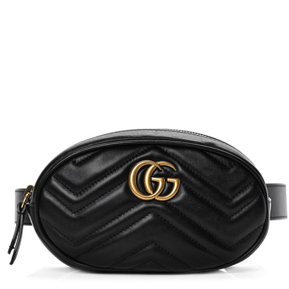 Gucci Calfskin Matelasse GG Marmont Belt Bag 70 28 Black 1 of 9