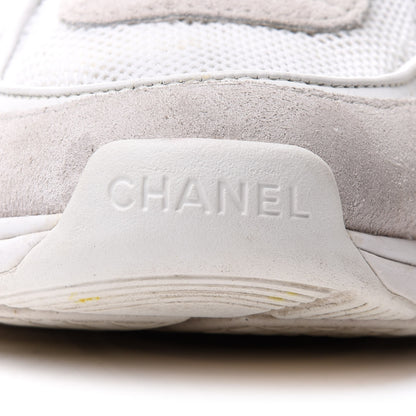 Chanel Suede Calfskin Fabric CC Sneakers 36.5 White Grey 11 of 12