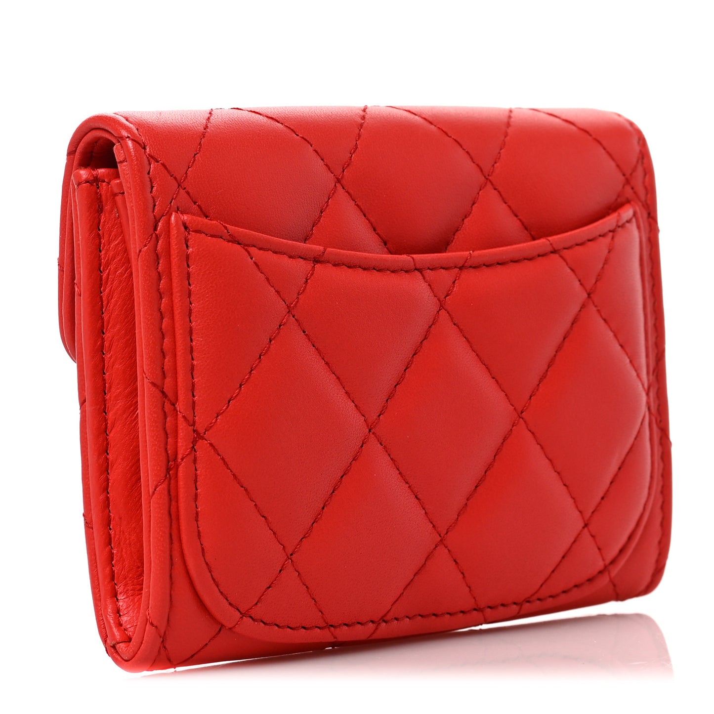 Lambskin Quilted Flap Card Holder Wallet Red