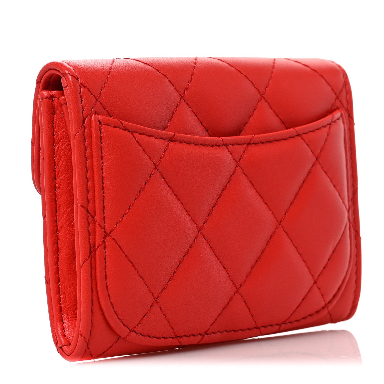 Chanel Lambskin Quilted Flap Card Holder Wallet Red 3 of 7