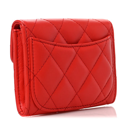 Chanel Lambskin Quilted Flap Card Holder Wallet Red 3 of 7