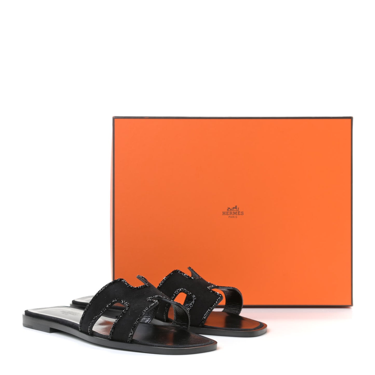 Suede Goatskin Crystal Oran Sandals 38 Black