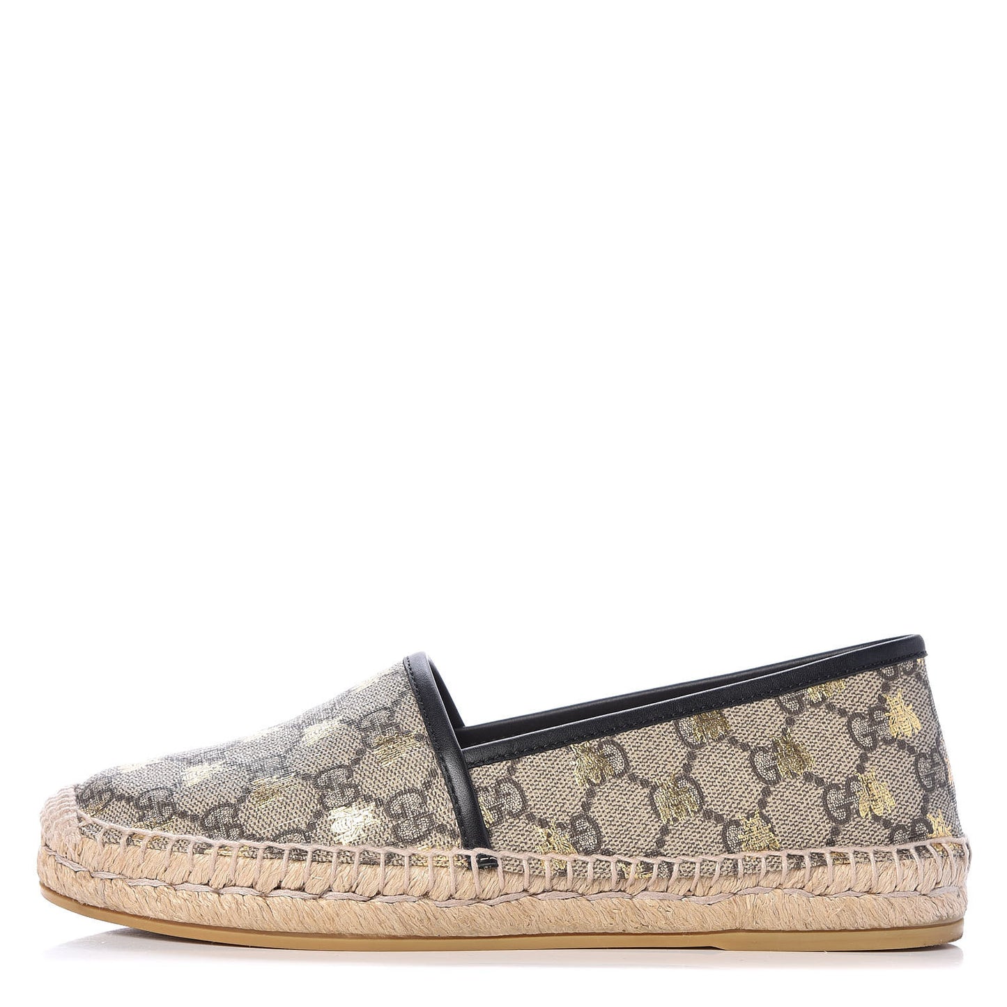 GG Supreme Monogram Bees Espadrille Flats 37.5 Beige Ebony Oro Black