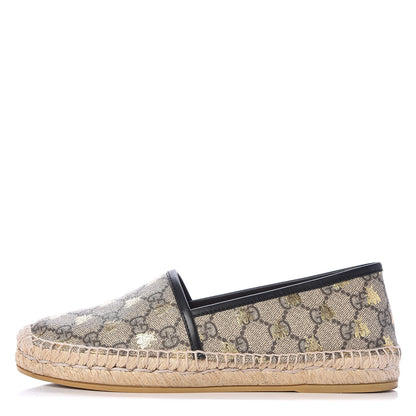 Gucci GG Supreme Monogram Bees Espadrille Flats 37.5 Beige Ebony Oro Black 1 of 13