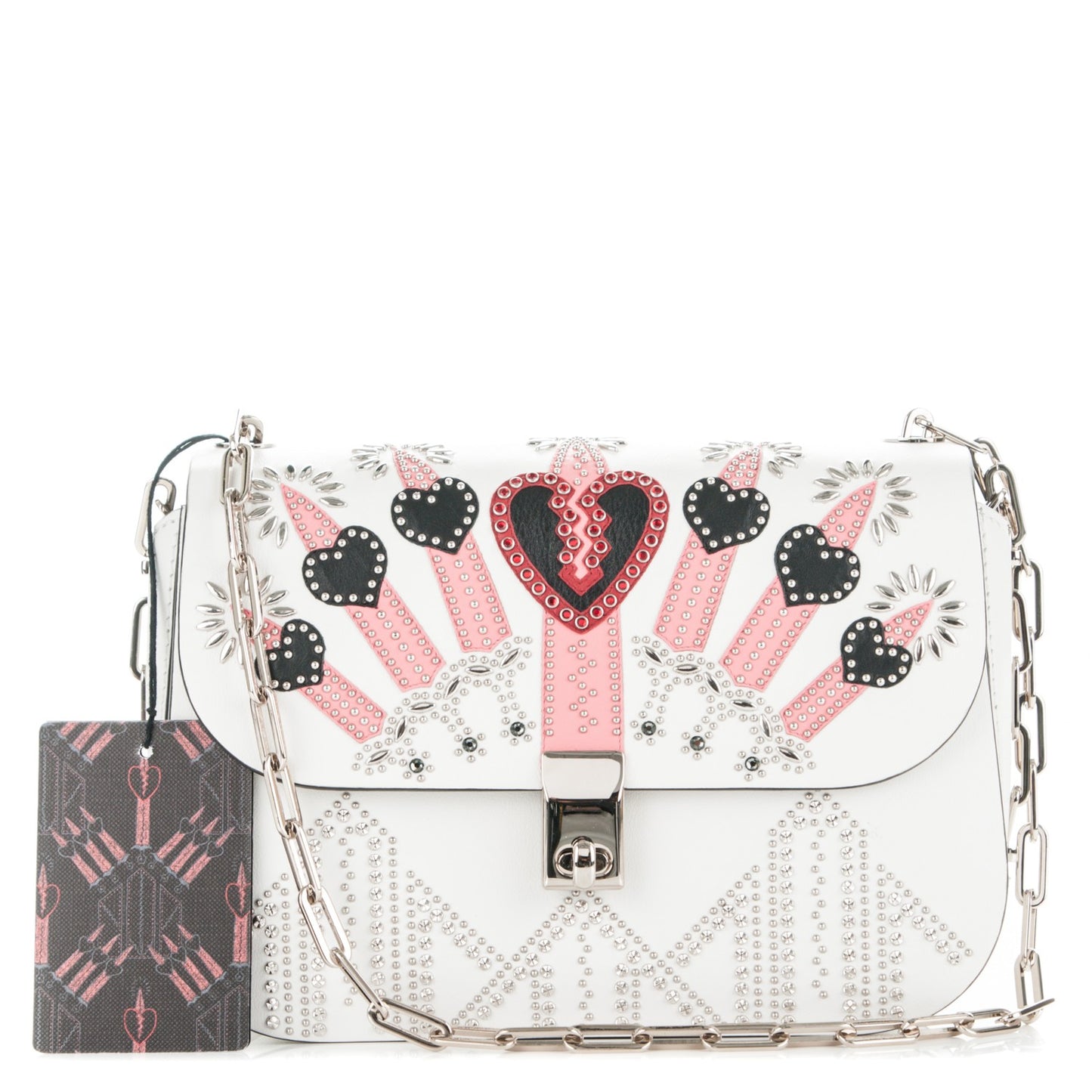 Vitello Loveblade Embellished Chain Flap Bag White