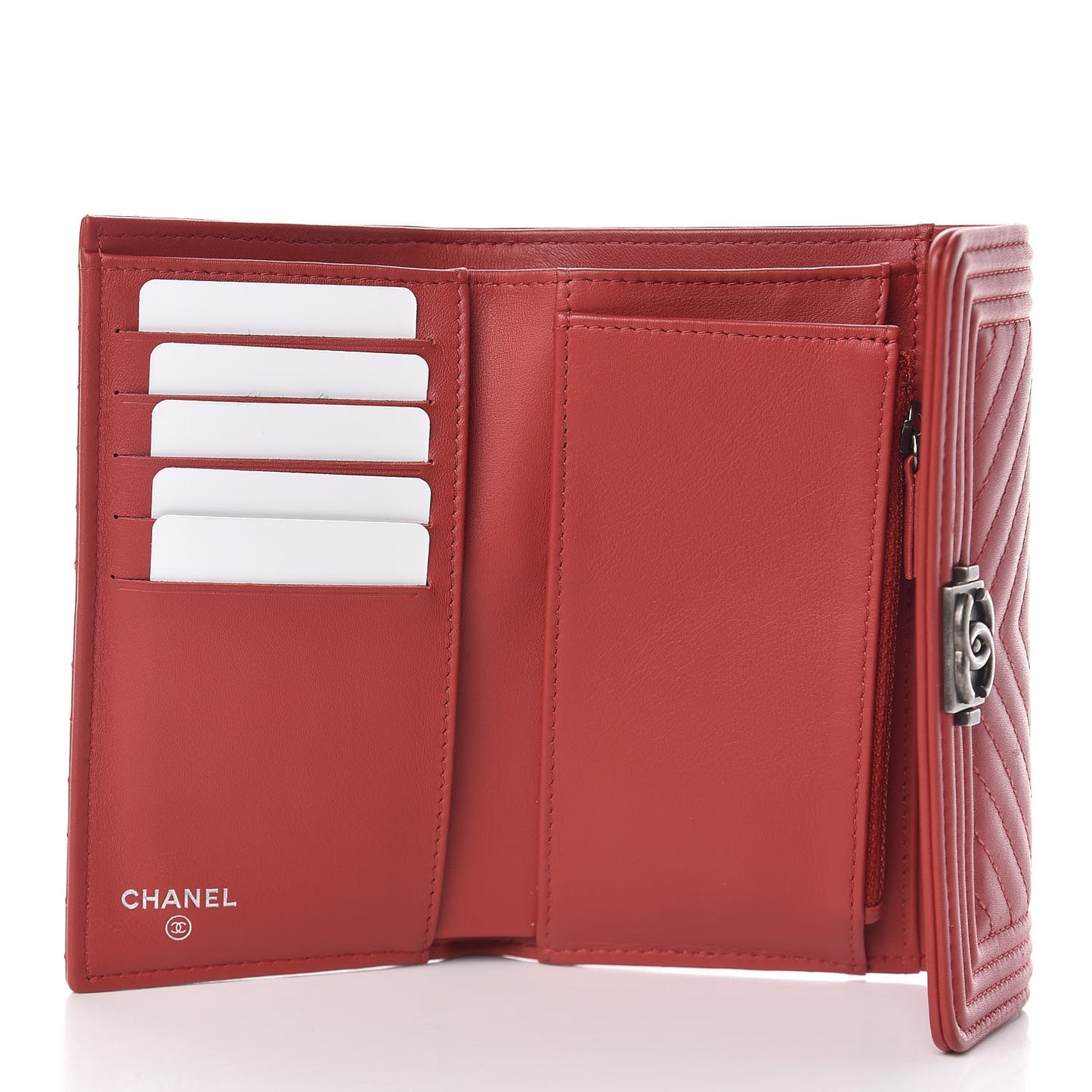 Calfskin Chevron Quilted Medium Boy Flap Wallet Dark Red