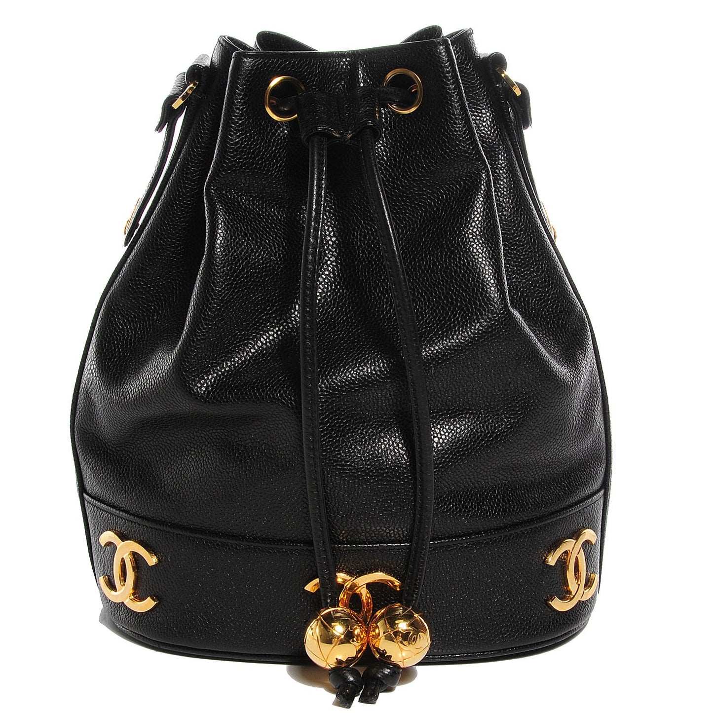 Caviar CC Drawstring Shoulder Bag Black