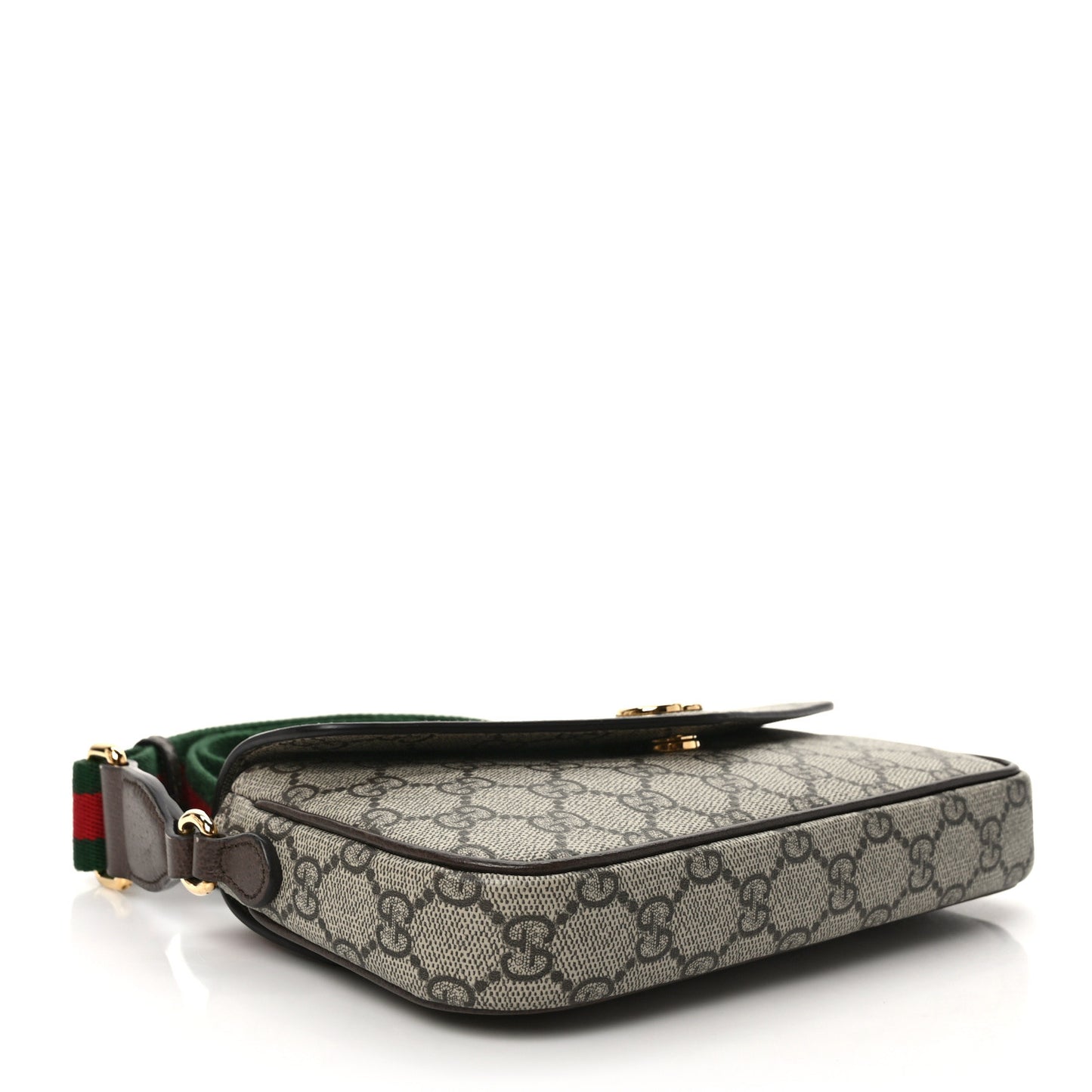 GG Supreme Monogram Textured Dollar Calfskin Web Mini Ophidia Envelope Shoulder Bag Beige Ebony