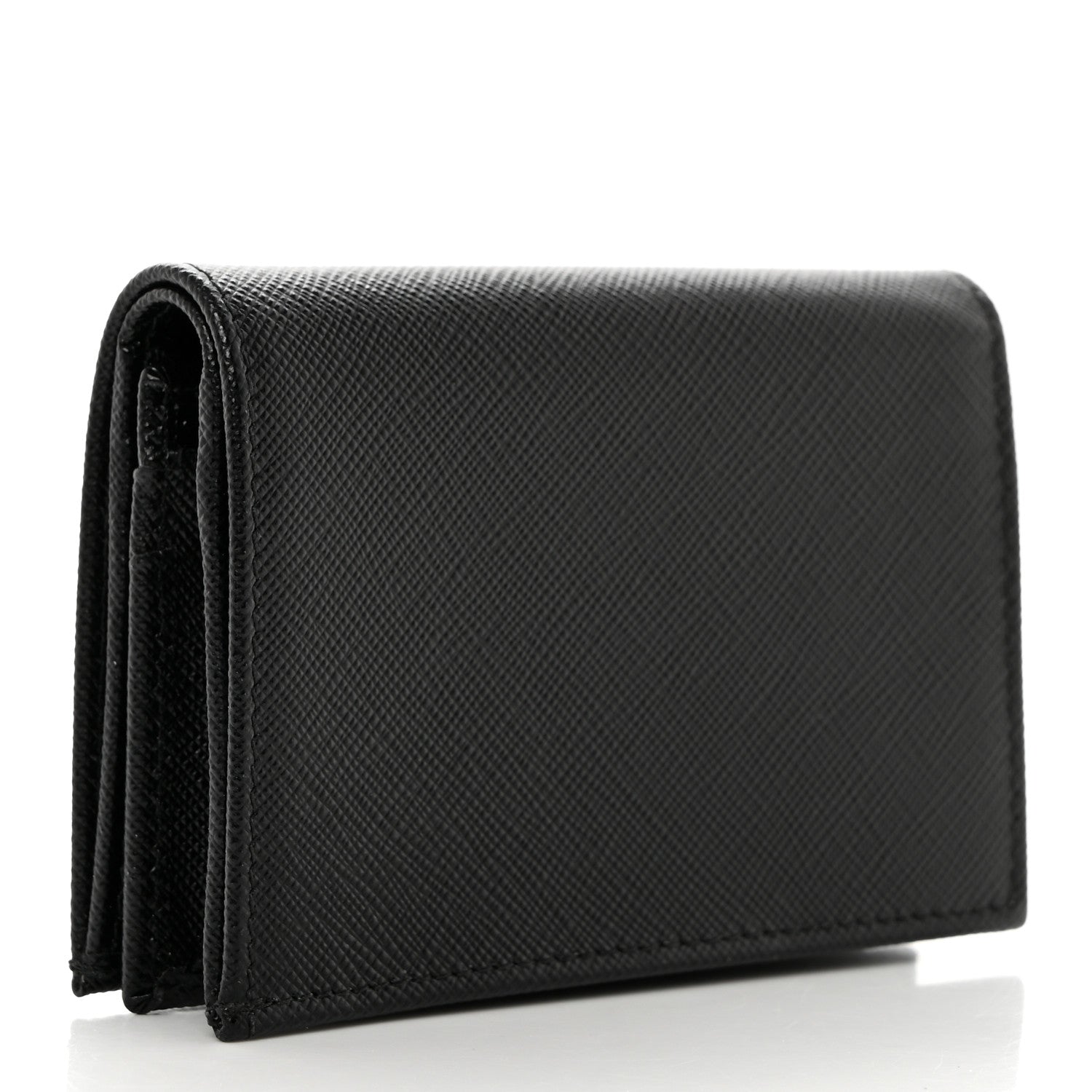 Prada Saffiano Triangle Bi-Fold Card Holder Wallet Black 3 of 7