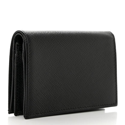 Prada Saffiano Triangle Bi-Fold Card Holder Wallet Black 3 of 7