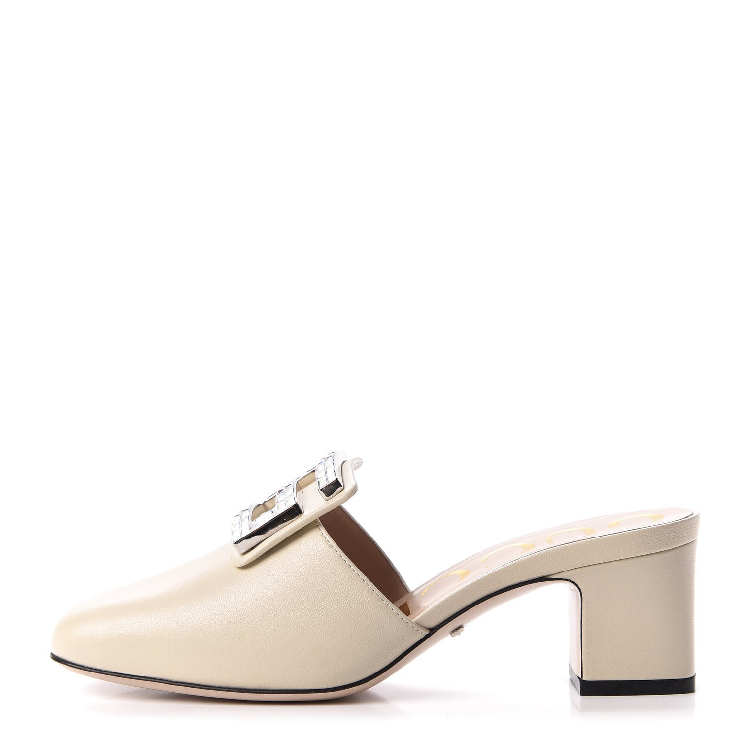 Gucci Malaga Kid Crystal Square G Madelyn Mules 35.5 Vintage White 1 of 10