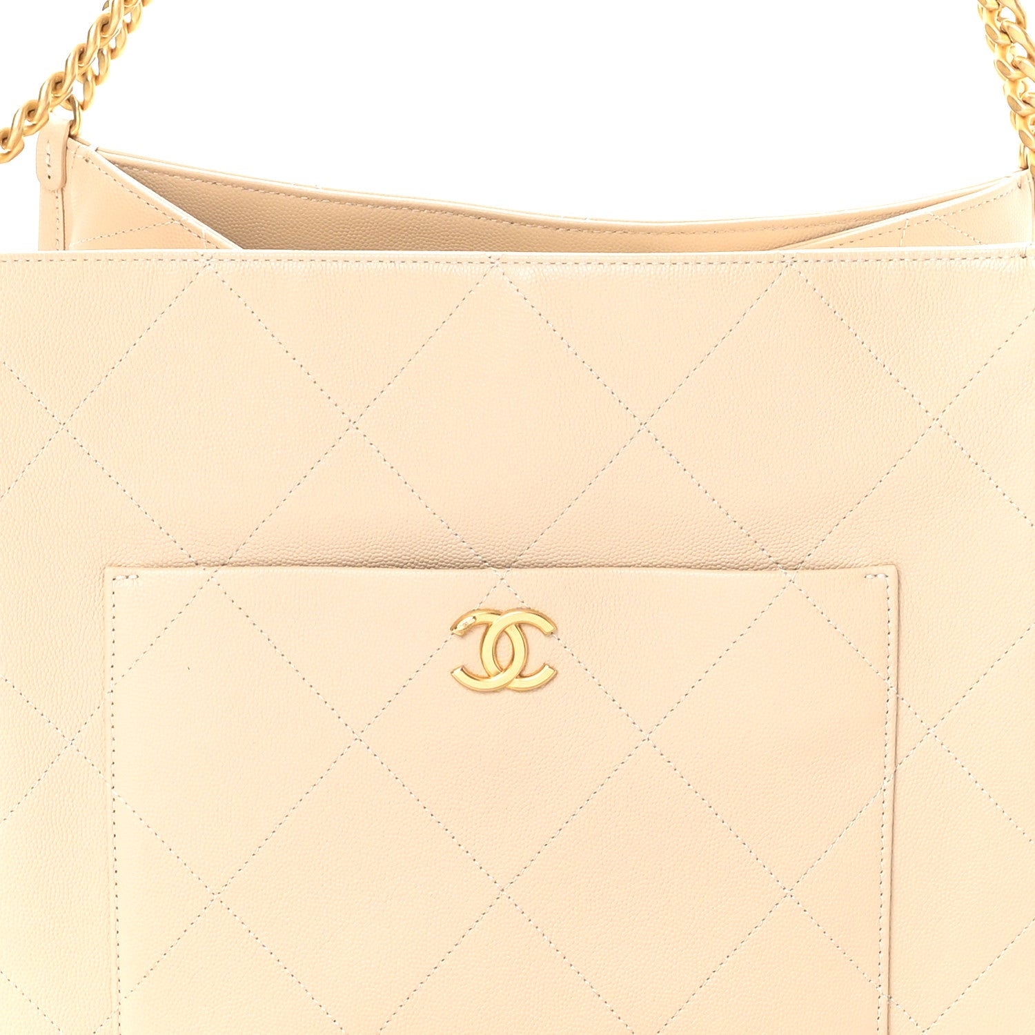 Chanel Caviar Stitched Pocket CC Large Tote Light Beige 9 of 11