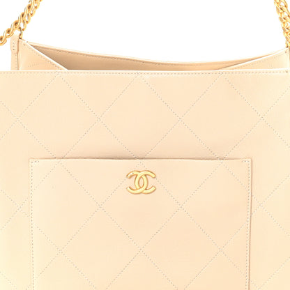 Chanel Caviar Stitched Pocket CC Large Tote Light Beige 9 of 11