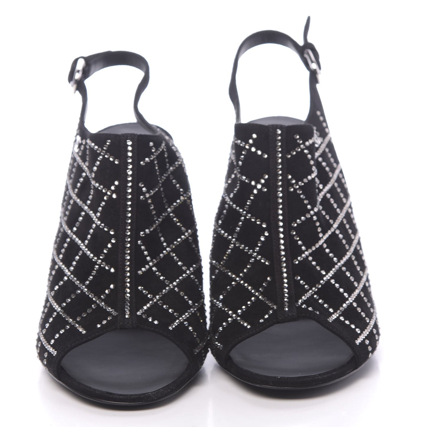 Kid Suede Strass Slingback Pumps 39 Black Silver