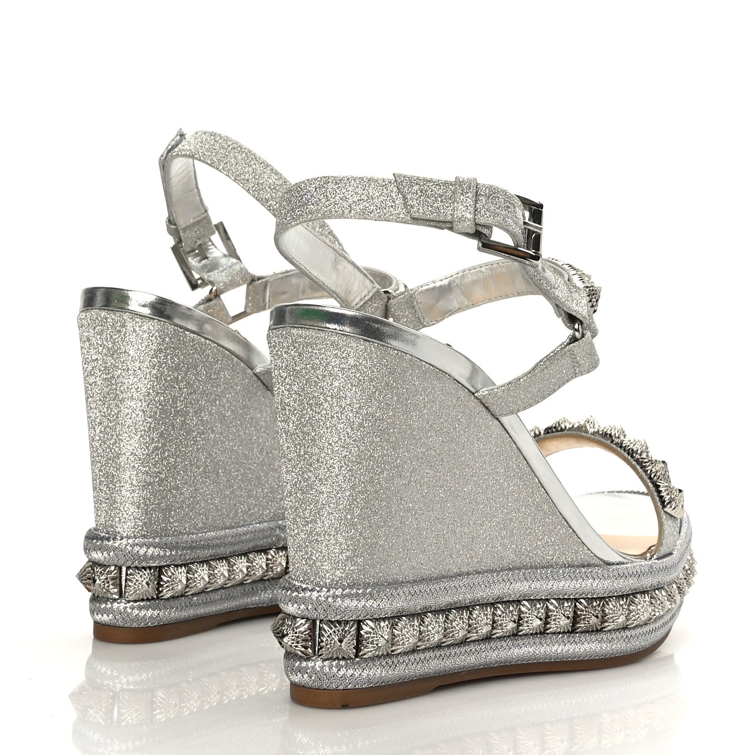 Christian Louboutin Mini Glitter Pira Ryad 110 Wedge Sandals 40 Silver 4 of 7