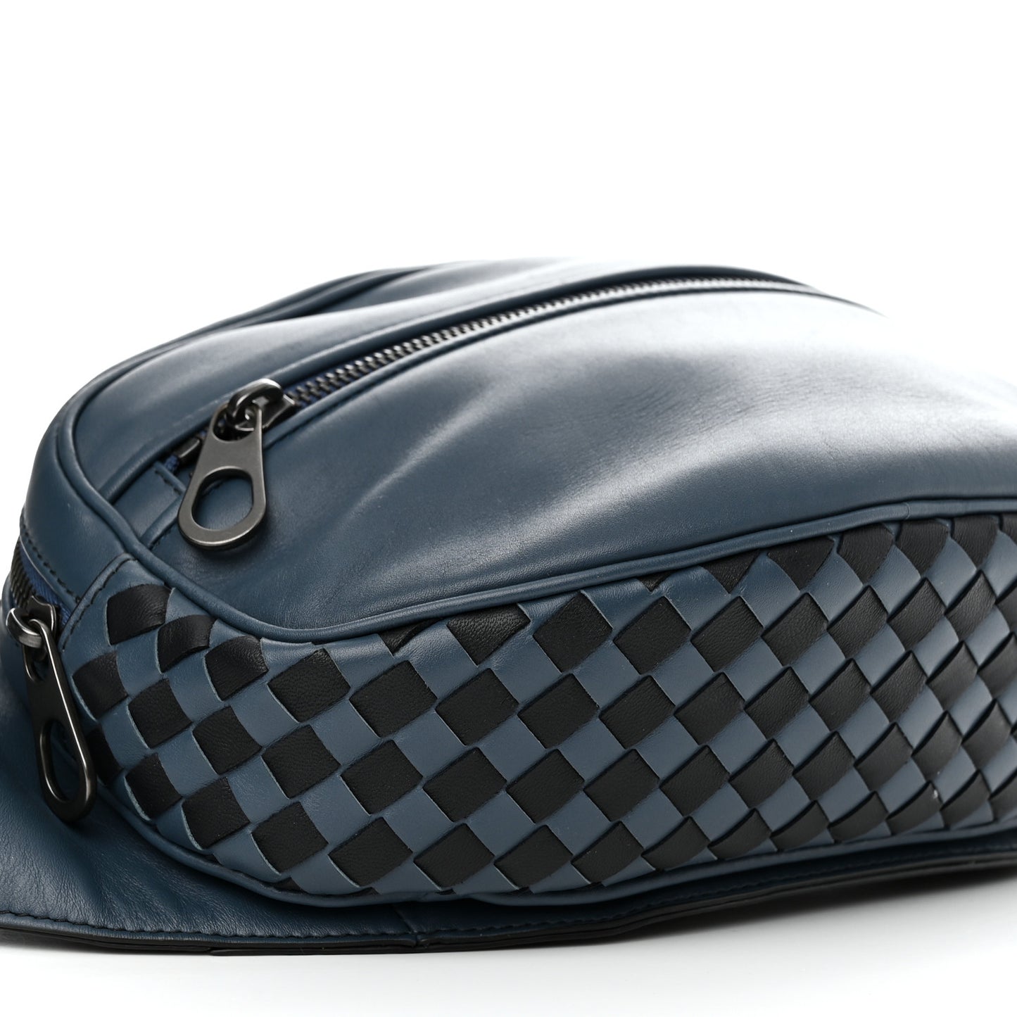 Nappa Intrecciato Front Zip Belt Bag Blue