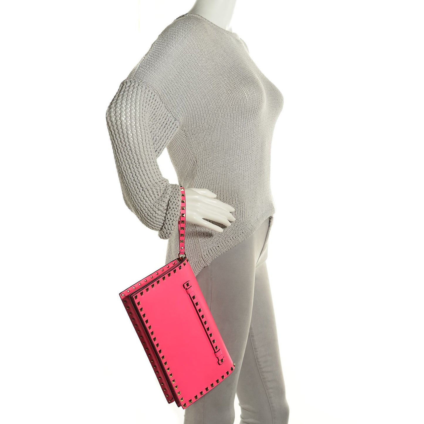 Nappa Rockstud Wristlet Clutch Fuxia Fluo