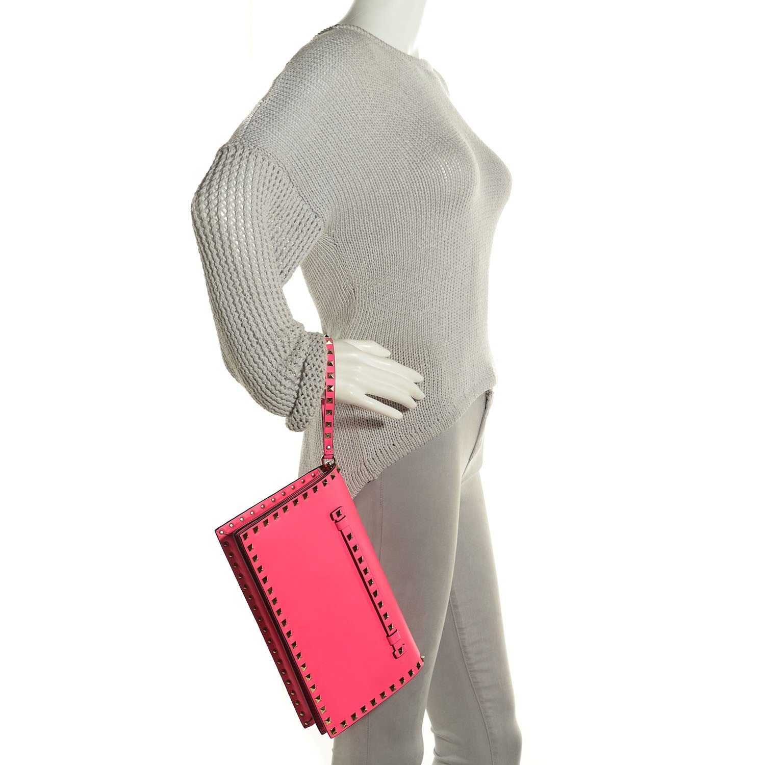 Valentino Garavani Nappa Rockstud Wristlet Clutch Fuxia Fluo 2 of 9